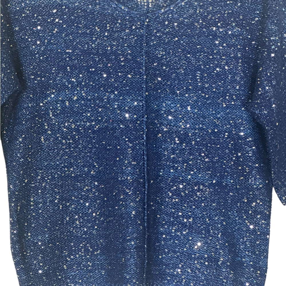 H by Halston Blue Sequin Knit Top Medium NWOT Sparkle Party Blouse - Picture 4 of 7